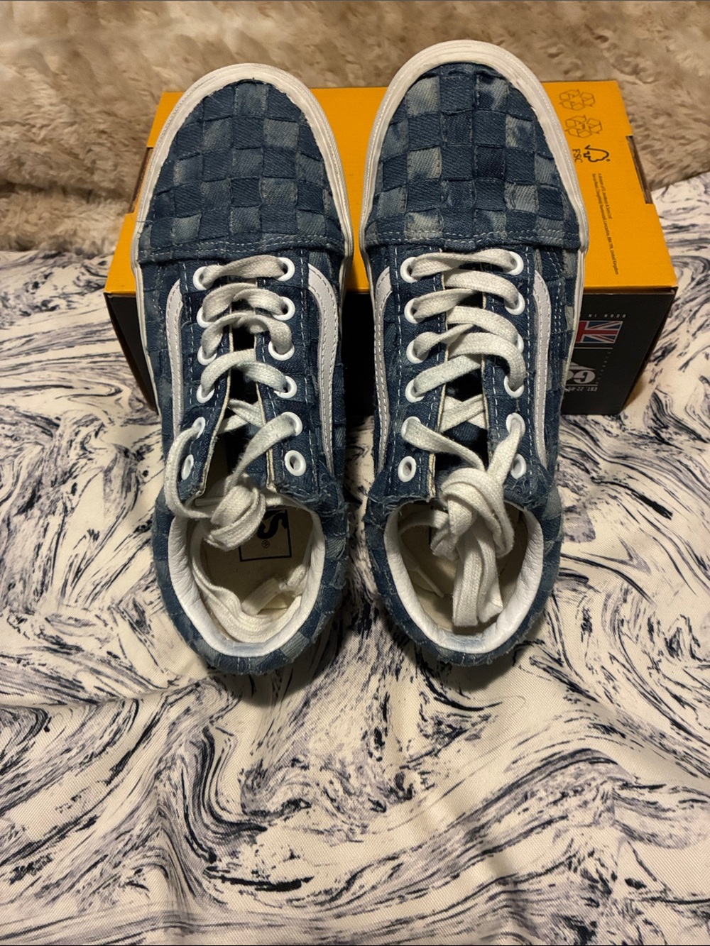 Vans Women Blue Checkered Lace-Up Platform Sneakers
